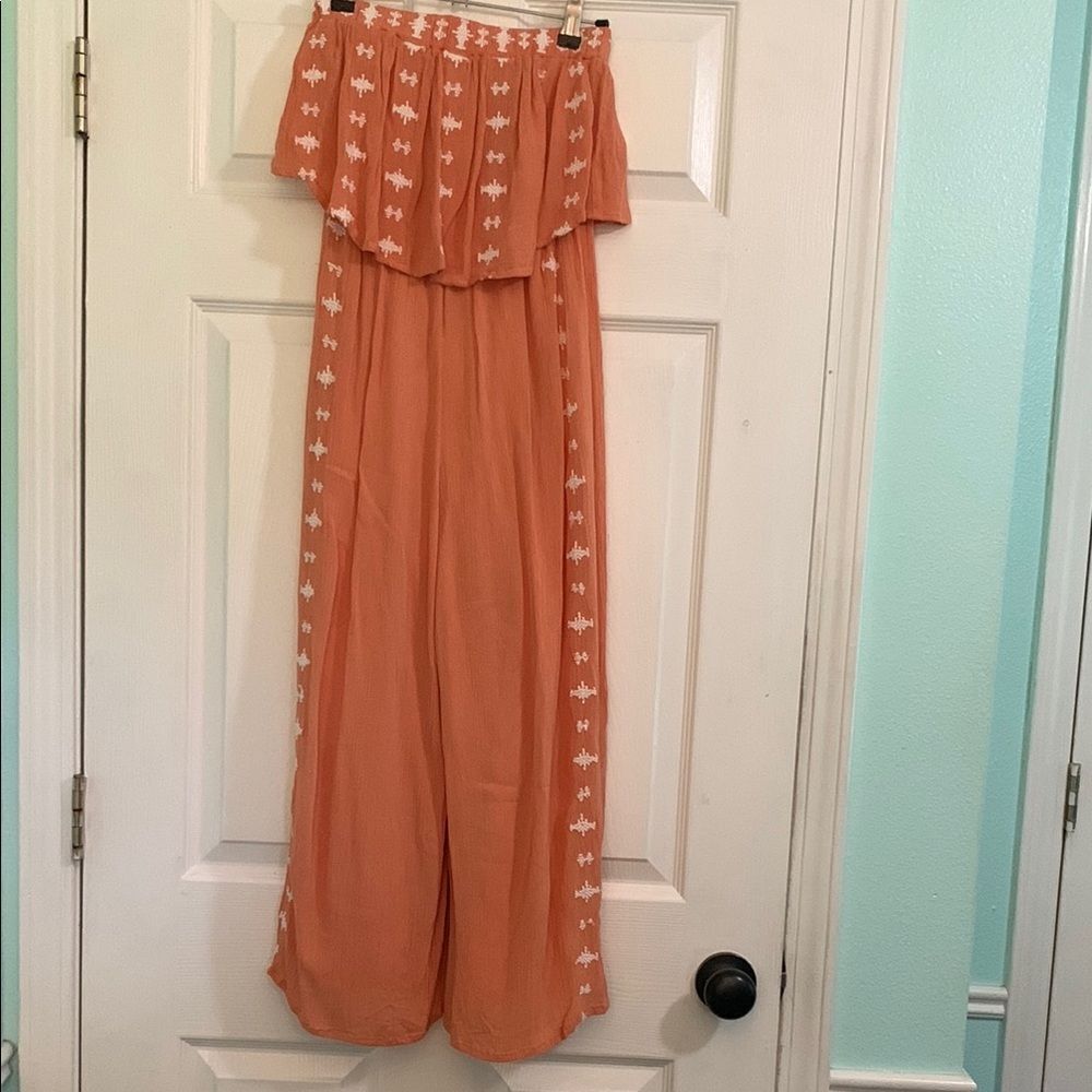 Sincerely Jules Orange and White Casual Strapless Jumpsuit Size XS